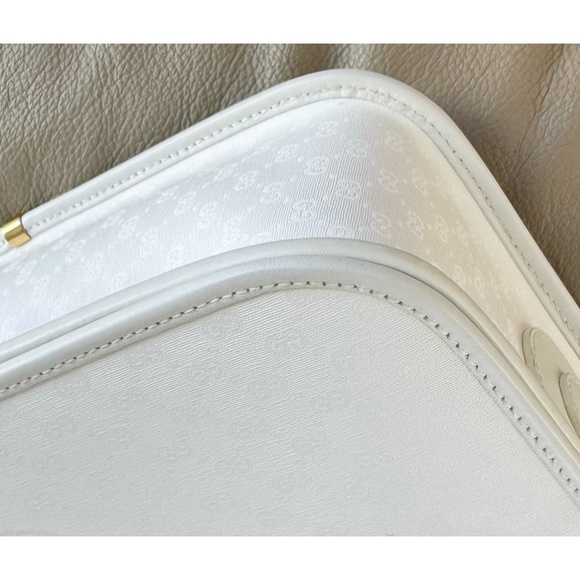 Authentic Vintage Gucci Web White Monogram Canvas Leather Flap Messenger Bag - Picture 4 of 12